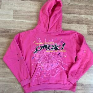 Pink Graphic Hoodie with Spider Web Design